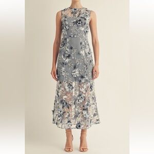 Arose studio sorelle blue 3d floral sequin embellished midi sheath dress small